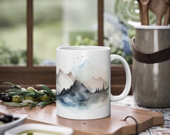 Mountain Scenery Mug - Watercolor Style #1: Calming aesthetic, inspirational hiking, great gift for adventurers and nature lovers