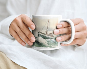Fisherman's Fishing Boat Boat Mug with Boat Graphic Stormy Seas Sea Lover Maritime Theme Coastal Oceanic Mug Coffee #2