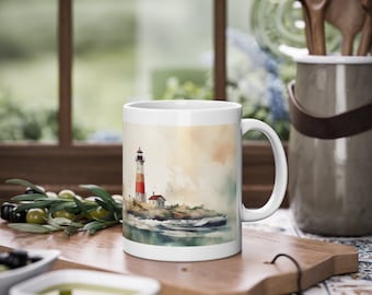 Beautiful Lighthouse Watercolor Style Mug 2 Maritime Mug Coast Sea Watercolor Sea Lovers Peaceful