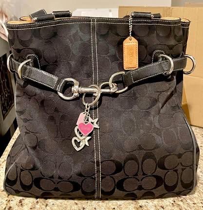 【希少品】COACHハンドバッグ　ハンプトンミランダ シグネチャーy2k Vtg Coach Hampton Signature Gray Black Top Handle Belted