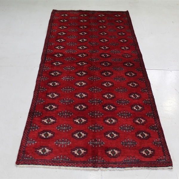 Vintage rug Lovely Traditional Red Geometric Handmade Oriental Red Wool Rug 96cm x 200cm