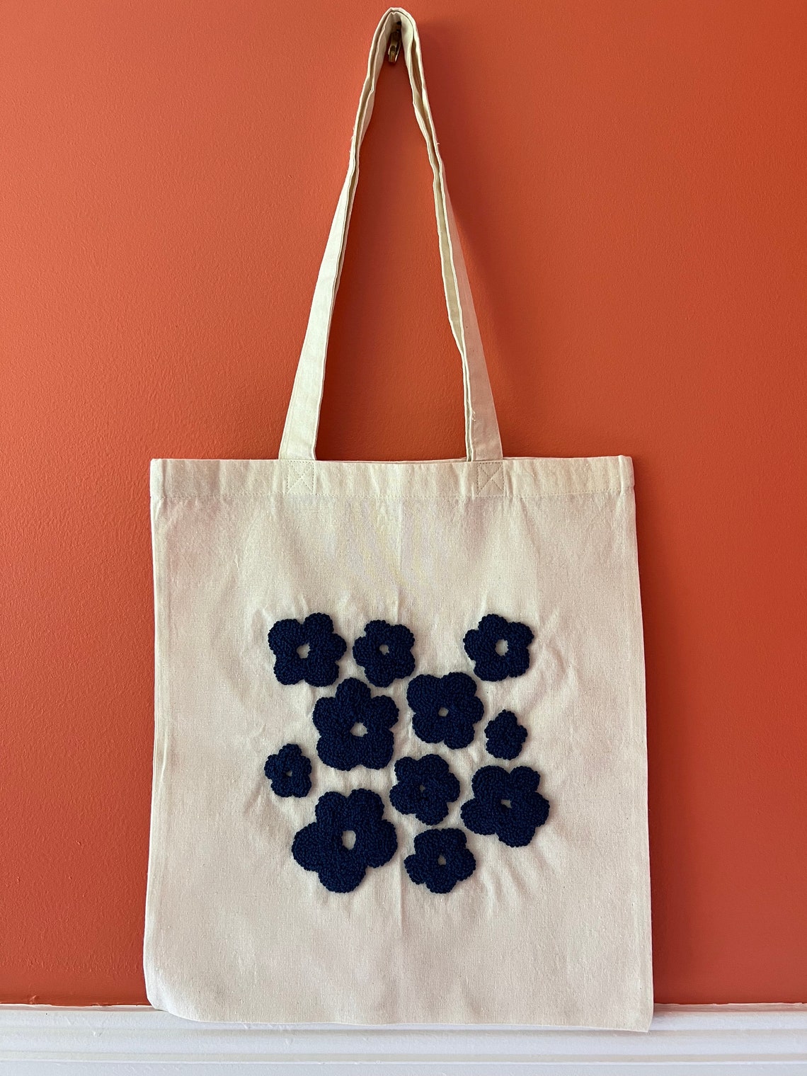 Tote Bag, Punch Needle Embroidered Handmade Tote Bag, Hand Tufted Tote
