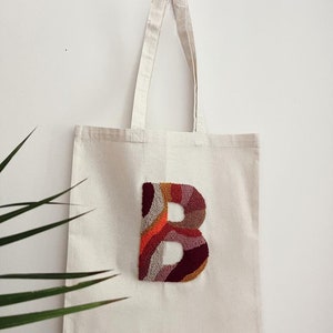 Punch Needle Personalized Letter Bag, Punch Needle Embroidered Tufted Tote Bag, Hand Tufted Tote Bag, Shoulder Bag, Personalized Gift Bag