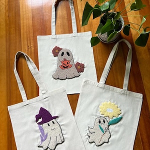 Trick or treat bag, Tote bag, Punch Needle Embroidered Tufted Tote Bag, Halloween Trick or Treat Personalized Canvas Tote Bag