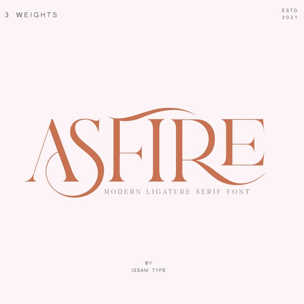 Asfire: fuente Elegant Ligature Serif / fuente de marca, fuente serif, fuente elegante, fuente moderna, multilingüe, fuente de boda, fuente de logotipo