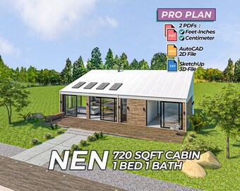 NEN 18x40 720 SQFT | 1 Bedroom 1 Bath Cabin House Plans | Modern Small Home Floorplan Design | 2D 3D PDF Architecture Blueprint | Pro Plan