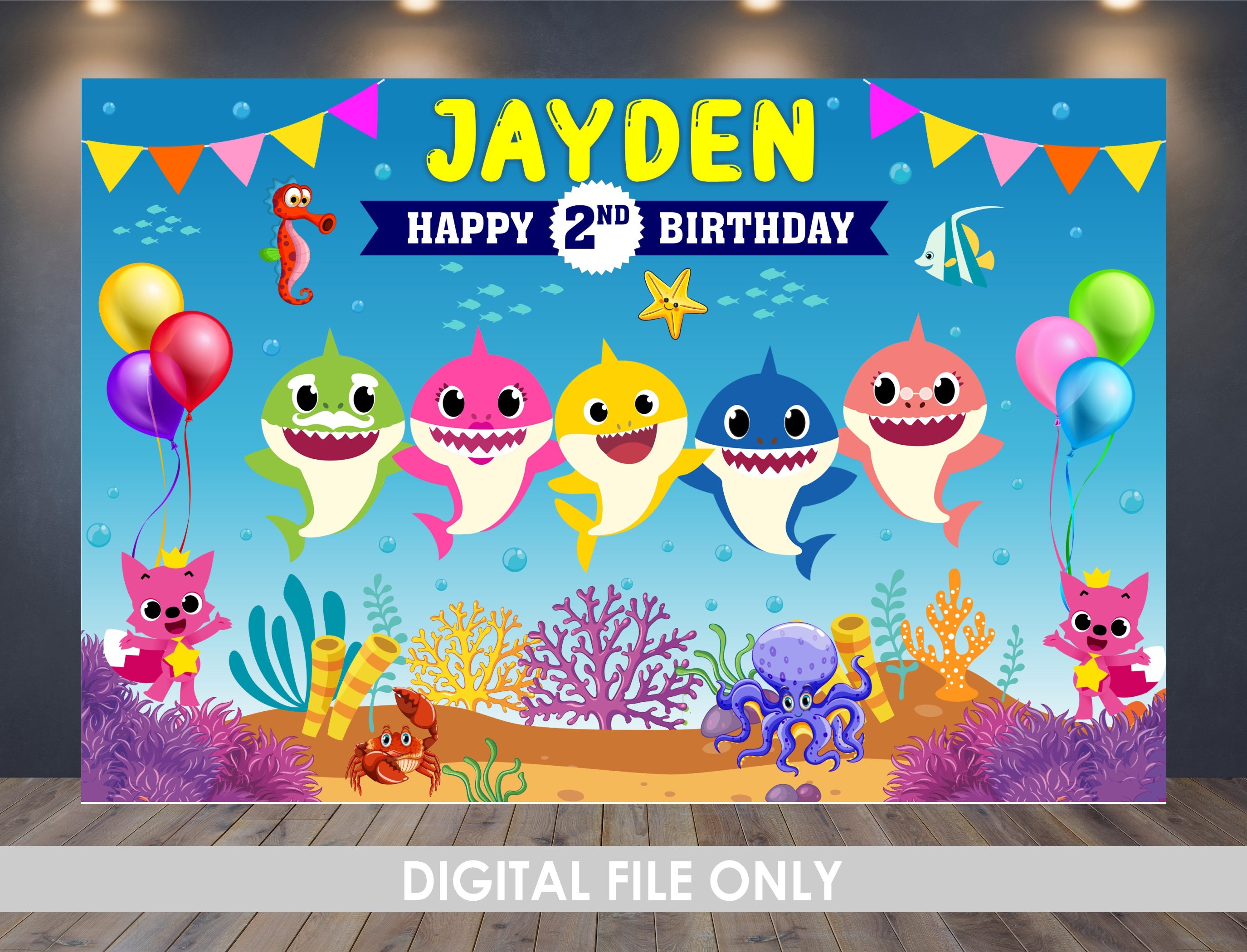 Baby Shark Birthday Backdrop Baby Shark Birthday Banner Baby - Etsy