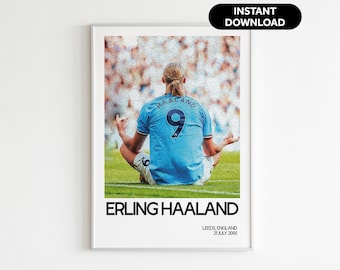 Erling Haaland Football Wall Art - Manchester City Fan Gift - Modern Sports Office Decor - Instant Download - Perfect Gift for Football Fans