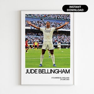 Jude Bellingham Football Wall Art - Real Madrid Fan Gift - Modern Sports Office Decor - Instant Download - Perfect Gift for Football Fans