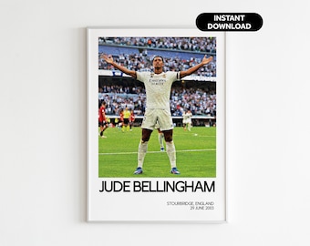 Jude Bellingham Football Wall Art - Real Madrid Fan Gift - Modern Sports Office Decor - Instant Download - Perfect Gift for Football Fans