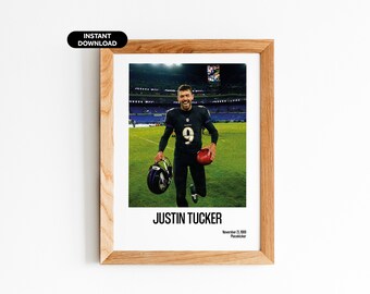 Justin Tucker Sports Office Art - NFL-affisch direkt nedladdning - NFL-affischer för rummet - NFL-väggkonsttryck - NFL-affisch - Modern sportkonst