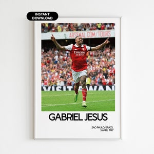 Gabriel Jesus voetbal kunst aan de muur - Arsenal fan cadeau - Modern Sports Office Decor - Instant Download - Perfect cadeau voor voetbalfans