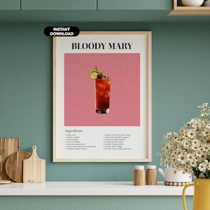 Cartel de cóctel Bloody Mary - Arte de pared del carrito de bar - Arte clásico de la pared del cóctel - Impresión de cóctel retro - Arte vintage moderno - Efecto Van Gogh
