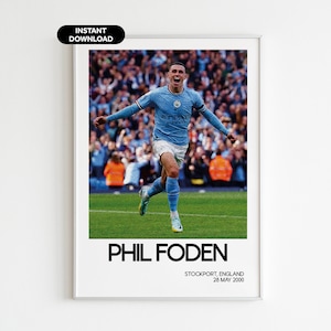 Arte mural de fútbol de Phil Foden: regalo para un fanático del Manchester City: decoración deportiva moderna para la oficina: descarga instantánea: regalo perfecto para fanáticos del fútbol