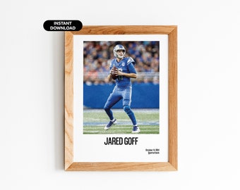 Jared Goff Sports Office Art - NFL-affisch direkt nedladdning - NFL-affischer för rummet - NFL-väggkonsttryck - NFL-affisch - Modern sportkonst