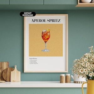 Aperol Spritz Cocktail Poster - Barwagen Wandkunst - Klassische Cocktail Wandkunst - Retro Cocktail Druck - Moderne Vintage Kunst - Van Gogh Effekt