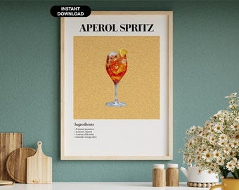 Plakat Aperol Spritz Cocktail - Bar Cart Wall Art - Klasyczna sztuka ścienna z koktajlami - Retro wydruk koktajlowy - Nowoczesna sztuka vintage - Efekt Van Gogha