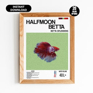 Halbmond Betta Fisch Poster - Anpassbare Digitale Aquarium Wandkunst - Einzigartiger Druck für Aquarium-Liebhaber - Fisch-Enthusiasten - Wohnkultur