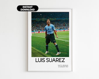 Póster de Luis Suárez de Uruguay, arte mural de fútbol, regalo para fanáticos de Uruguay, decoración deportiva moderna para la oficina, descarga instantánea, regalo perfecto para fanáticos