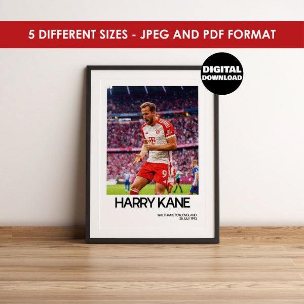 Harry Kane Fußball Wand Kunst -Bayern Munih Fan Geschenk - Moderne Sport Büro Dekoration - Sofortiger Download - Perfektes Geschenk für Fußball Fans