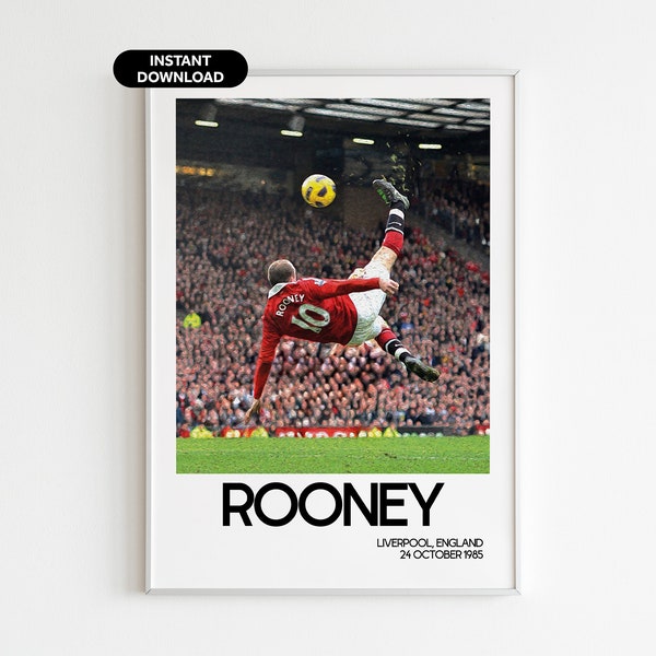 Wayne Rooney Football Wall Art - England Fan Gift - Modern Sports Office Decor - Instant Download - Perfect Gift for Football Fans