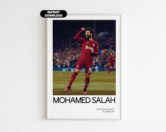 Väggkonst för fotboll med Mohamed Salah - Liverpool-fangåva - Modern sportkontorsinredning - Omedelbar nedladdning - Perfekt present till fotbollsfans