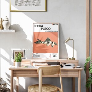 Zebra Pleco Fish Poster for Fish Wall Art Design & Aquarium Decor Digital Print for Fish Lovers Zebra Pleco Fish Print image 3