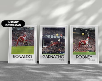 Rooney  Garnacho  Ronaldo Sports Office Art 3 Set Poster - Rooney  Garnacho  Ronaldo Poster - Football Poster - Football Art - Sports Art