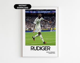 Affiche d'Antonio Rüdiger, art mural du Real Madrid, art des fans du Real Madrid, décoration sport moderne, téléchargement immédiat, cadeau personnalisé pour les fans