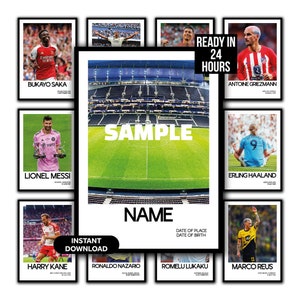 Cartaz de jogador de futebol personalizado, escolha seu próprio cartaz de jogador de futebol, cartaz de futebol digital, decoração de parede exclusiva, cartaz de futebol, presente