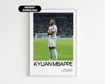 Kylian Mbappe Poster Real Madrid Wall Art - Real Madrid Fan Art - Modern Sports Decor - Instant Download - Personalized Gift for Fans