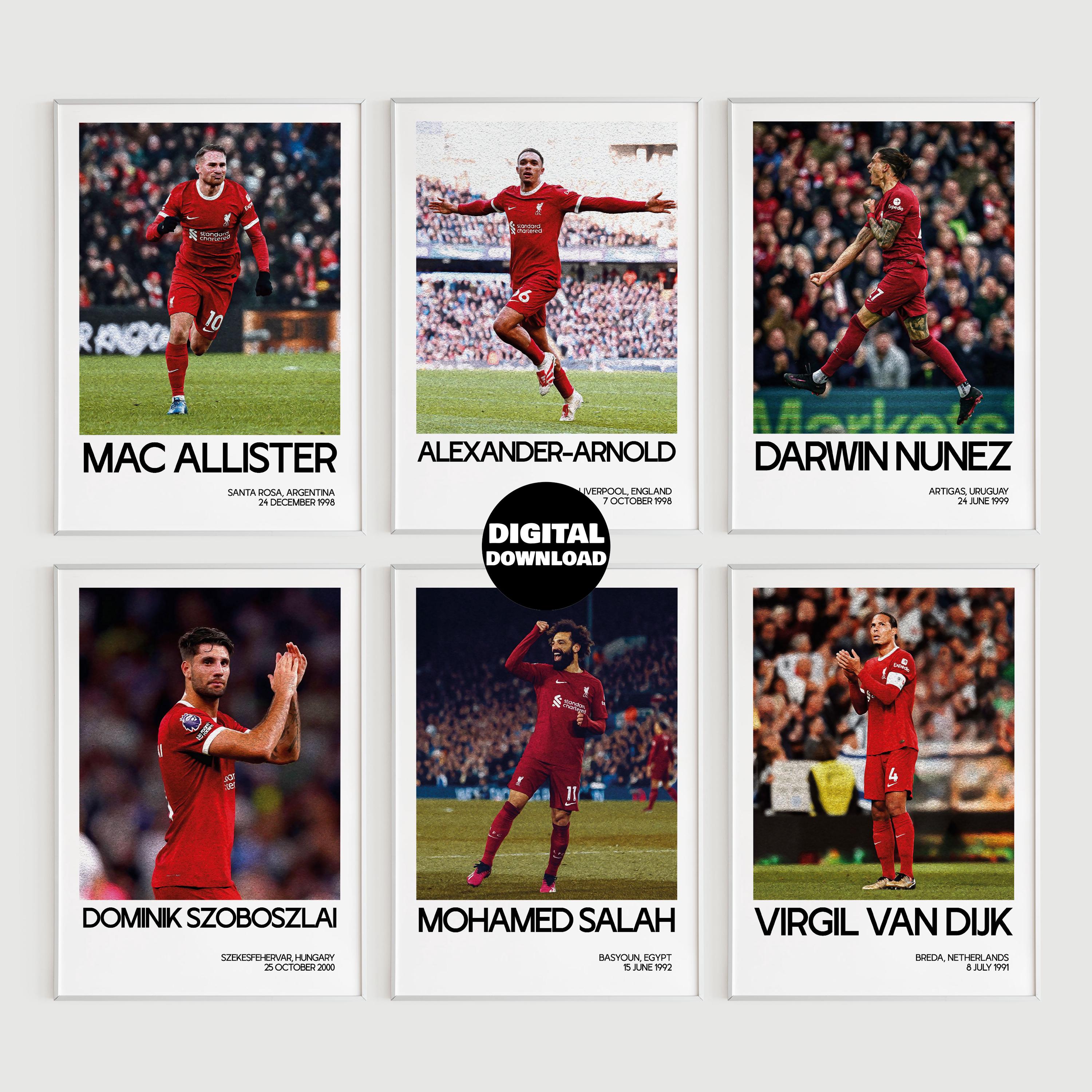 Liverpool Set Of 6 Poster - Salah Van Dijk Arnold Szoboszlai Nunez Allister Sports Office Art - Instant Download - Football Poster Wall Art