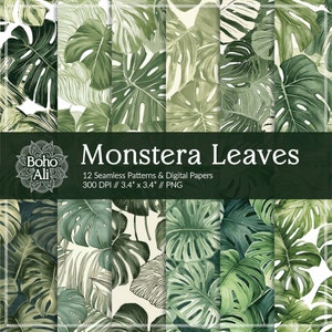 Monstera Blätter Pflanze nahtlose Muster, digitale Papiere, botanische Blätter Download für Scrapbooking & Druck