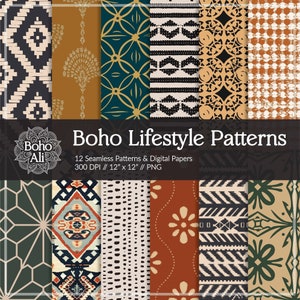 Modelli senza cuciture stile di vita Boho, documenti digitali, download marocchino geometrico tribale per tessuto, scrapbooking e stampa
