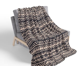 Boho Black and Ivory Tribal Sherpa Fleece Blanket