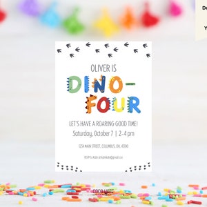Editable Dino-Four Fourth Birthday Invitation - Personalized Dinosaur Party Invite