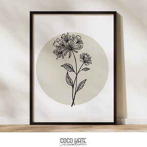Honeysuckle Floral Wall Art - June Birth Flower Print - Digital Download