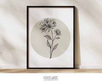 Honeysuckle Floral Wall Art - June Birth Flower Print - Digital Download