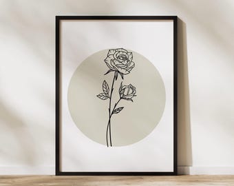 Rose Floral Wall Art - June Birth Flower Print - Digital Download