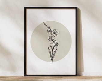 Bloemenkunst gladiolen - bloemenprint geboorte augustus - digitale download