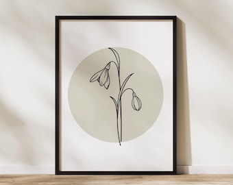 Snowdrop Floral Wall Art - January Birth Flower Print - Digital Download