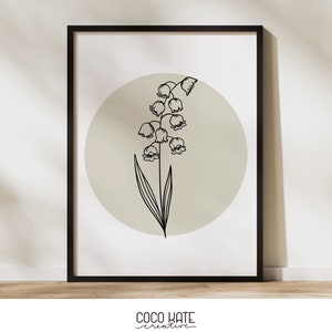 Lily of the Valley Floral Wall Art - May Birth Flower Print - Digital Download