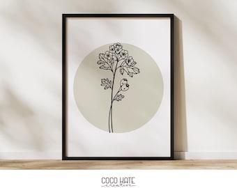 Arte mural floral de espino - Impresión floral de nacimiento de mayo - Descarga digital