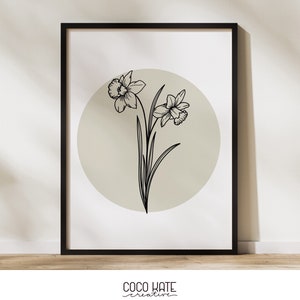 Daffodil Floral Wall Art - March Birth Flower Print - Digital Download
