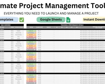 Ultimate Project Management Toolkit: 8 Instant Download Google Sheets Templates | Everything You Need To Manage Your Project Successfully