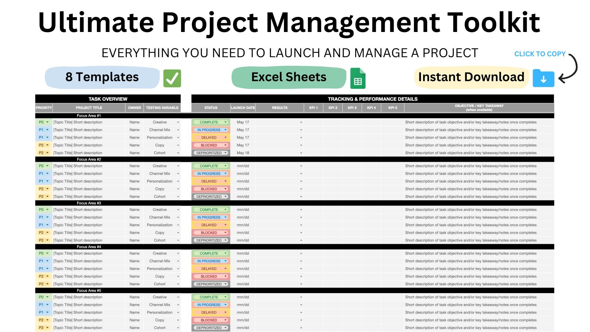 Ultimate Project Management Toolkit: 8 Instant Download Excel Sheet ...