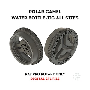 May include: A 3D printed jig for water bottles, designed for use with a rotary tool. The jig is labeled "Polar Water Bottle V4 RA2 Pro".