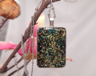 Green and Gold foil glitter pendant necklace