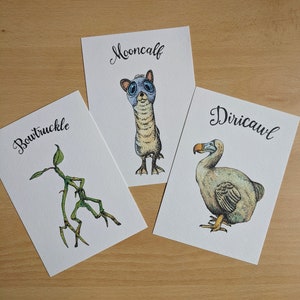Set di 3 carte di Harry Potter, Mooncalf, Bowtruckle, Diricawl da Animali fantastici