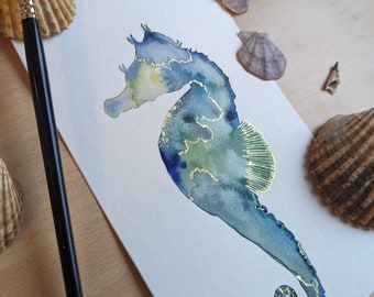 Aquarell schimmerndes Seepferdchen